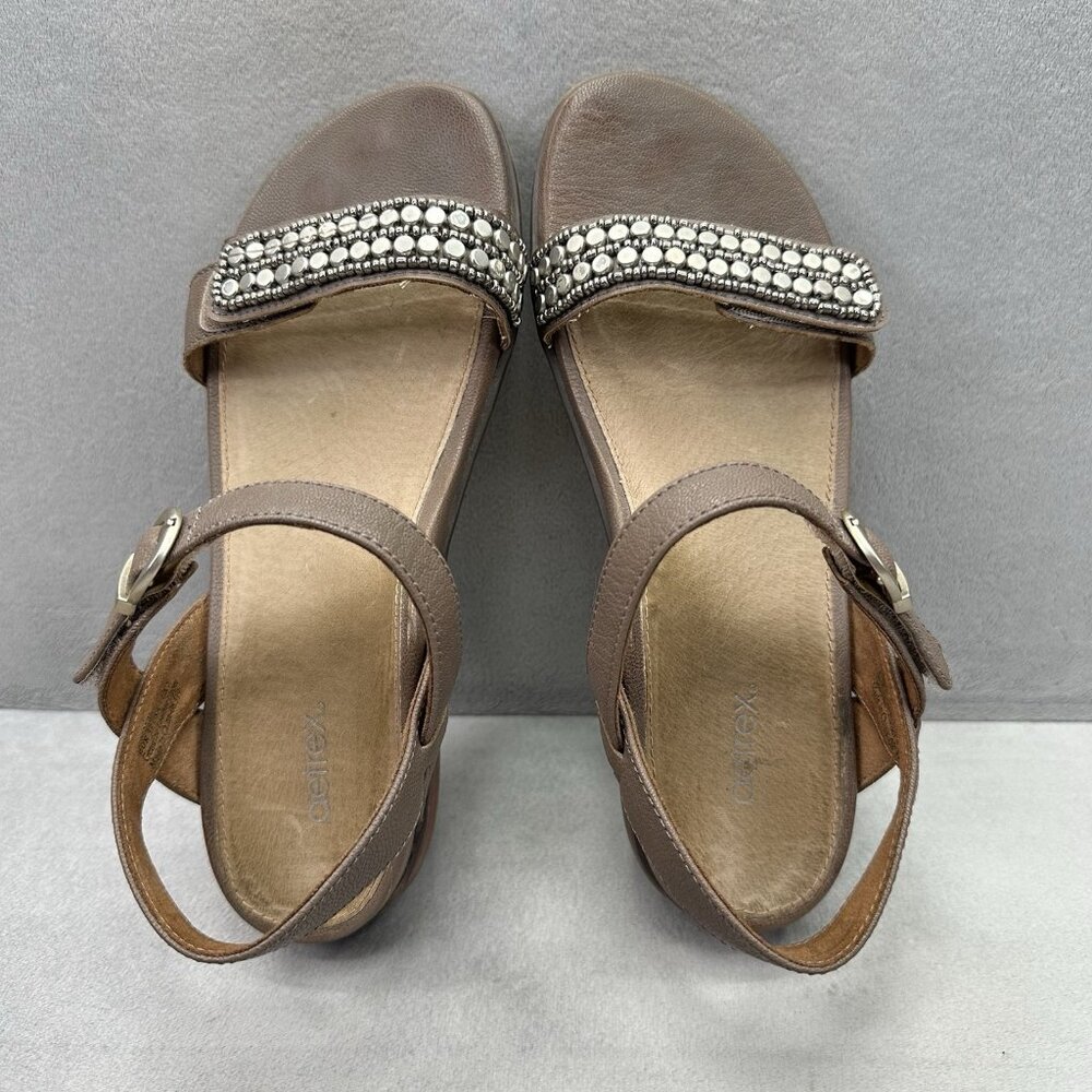 Aetrex Rylie Womens Size 7 Slingback Quarter Strap Sandals Brown Studded Leather - Picture 6 of 8